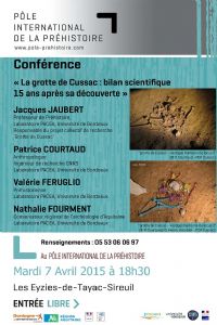 Conférence. Le mardi 7 avril 2015 aux Eyzies de Tayac. Dordogne.  18H30